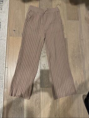 Ribbed Wide-Leg Knit Pants - Taupe